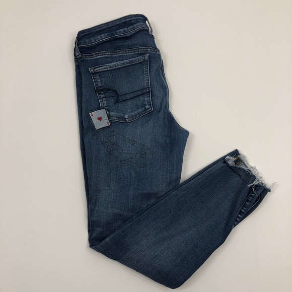 American Eagle Distressed Decorated Jeggings Sz 10 - Picture 3 of 7